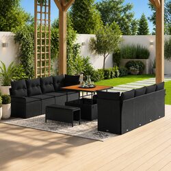 Compact 11 Piece Sofa Set in Black Poly Rattan