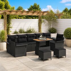 Concise Black Poly Rattan 10-Piece Garden Sofa Set