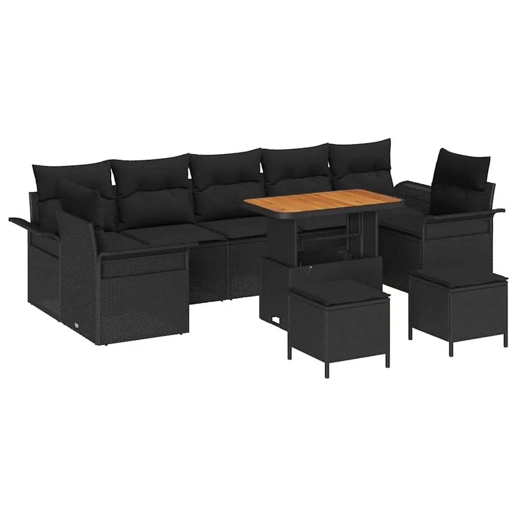 Garden Sofa Set Black 10 Piece Modular Outdoor Furniture with Adjustable Table and Removable Cushions