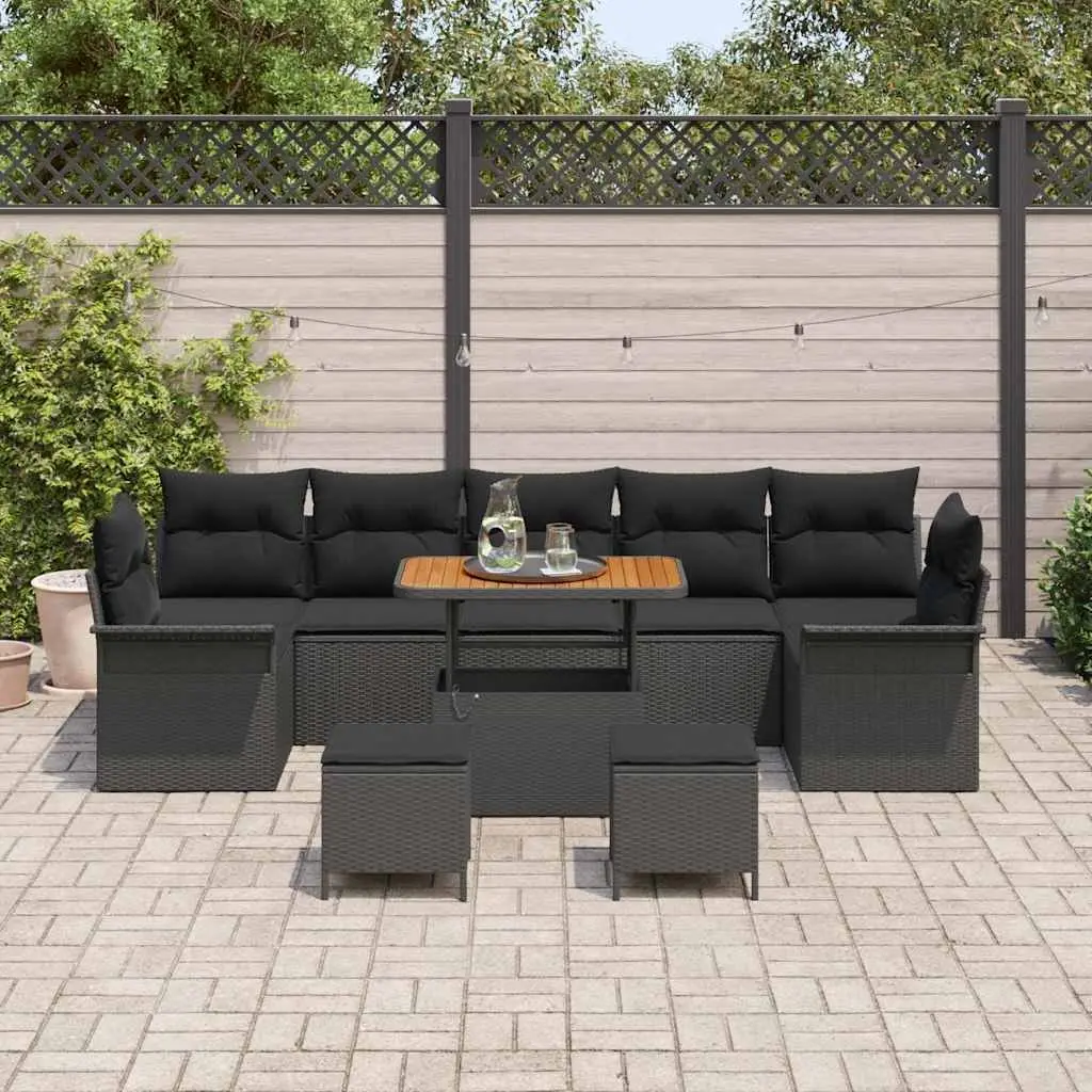 Garden Sofa Set Black 10 Piece Modular Outdoor Furniture with Adjustable Table and Removable Cushions