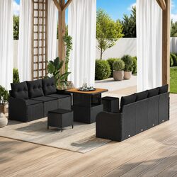 Compact Modular 10-Piece Outdoor Sofa Set in Black