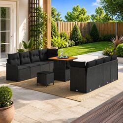 Garden Sofa Set 11 Pieces Outdoor Furniture Black Poly Rattan Modular Lounger