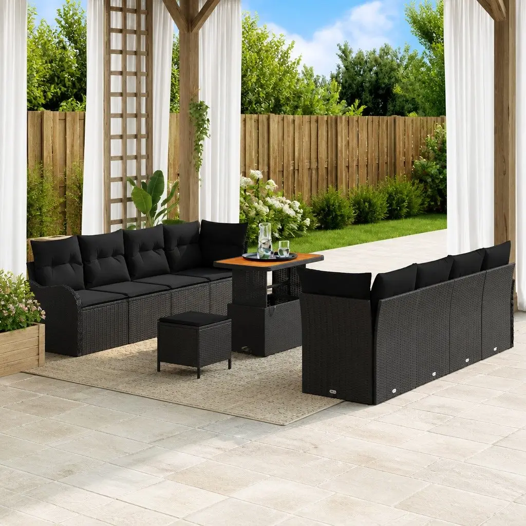 Garden Sofa Set Black 11 Piece Modular Outdoor Furniture Poly Rattan Cushion