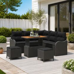Garden Sofa Set 8 Piece Outdoor Furniture Black Poly Rattan Patio Lounge Seating