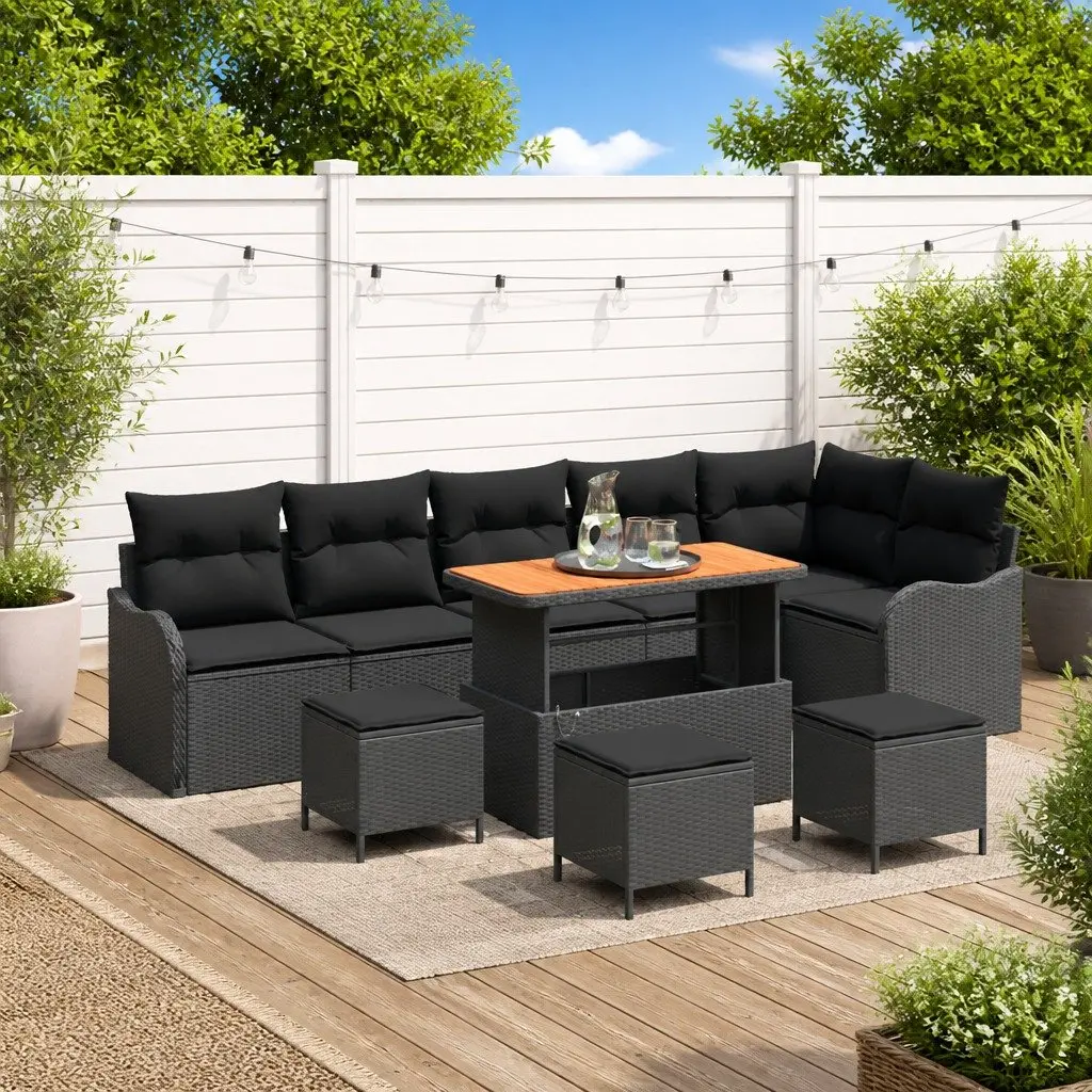Garden Sofa Set Black 10 Piece Modular Lounge Weather Resistant Poly Rattan