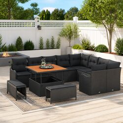 Garden Sofa Set 12 pcs Outdoor Furniture Poly Rattan Black Lounge Seating