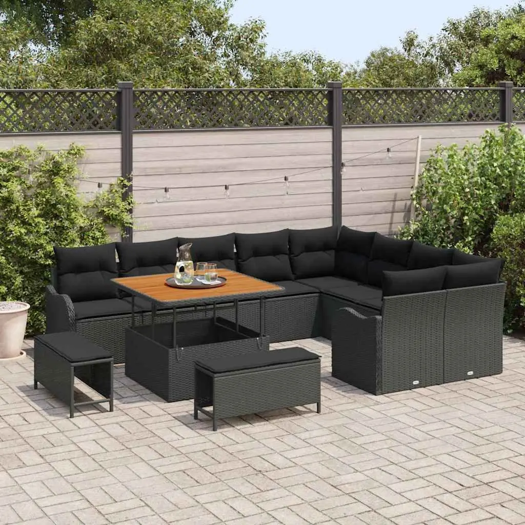 Garden Sofa Set Black 12 Piece Outdoor Furniture Poly Rattan Lounge Seating
