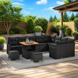 Outdoor Garden Sofa Set 12pcs Black Poly Rattan Furniture Lounge Dining Patio