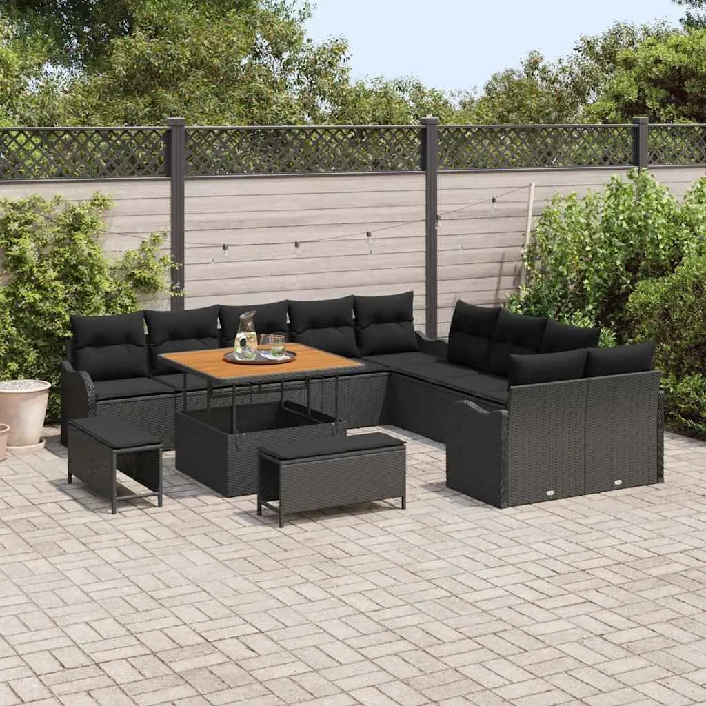 Garden Sofa Set Black 13 Piece Height-Adjustable Poly Rattan Outdoor Furniture
