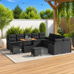 Garden Sofa Set 13 pcs Height-Adjustable Outdoor Furniture Black Poly Rattan