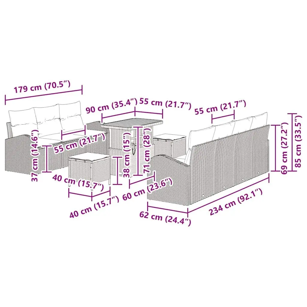 Garden Sofa Set Black 10 Piece Modular Outdoor Furniture Poly Rattan