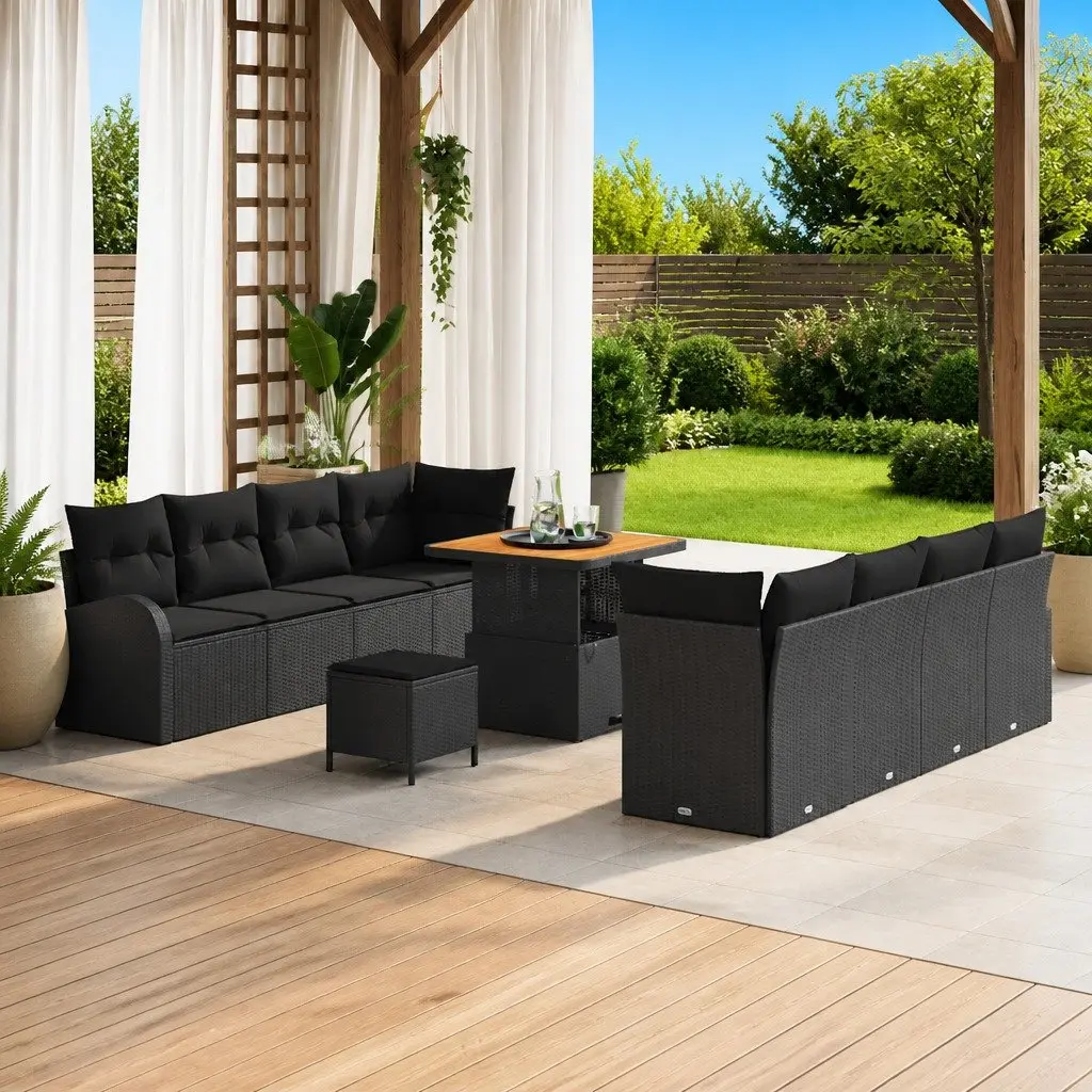 Garden Sofa Set Black 11 Piece Modular Outdoor Furniture Cushioned Weather-resistant
