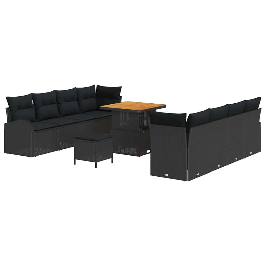 Garden Sofa Set Black 11 Piece Modular Outdoor Furniture Cushioned Weather-resistant