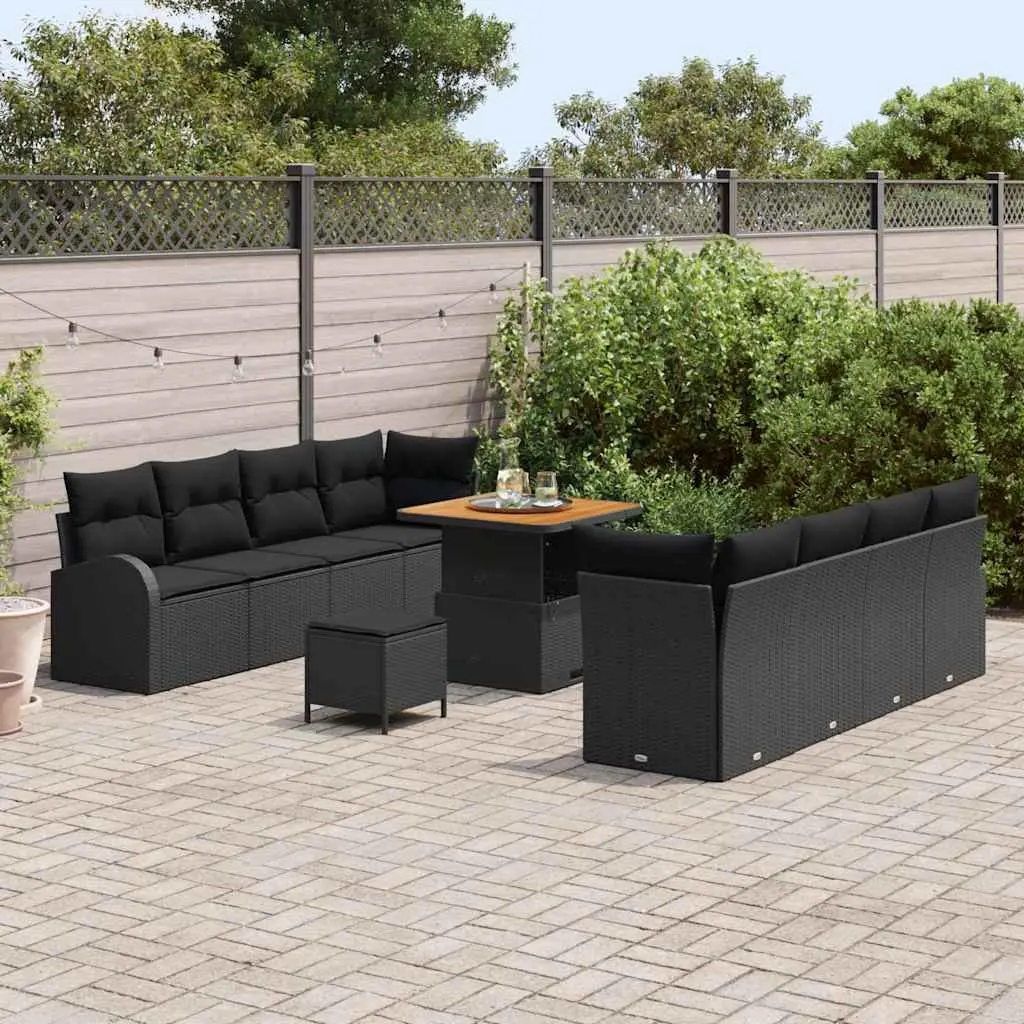 Garden Sofa Set Black 11 Piece Modular Outdoor Furniture Cushioned Weather-resistant