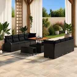 Garden Sofa Set 11 Pcs Black Poly Rattan Outdoor Furniture with Cushions