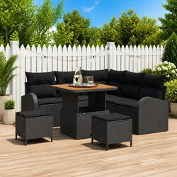 Garden Sofa Set 8 Piece Modular Outdoor Furniture Black Poly Rattan Patio Lounge