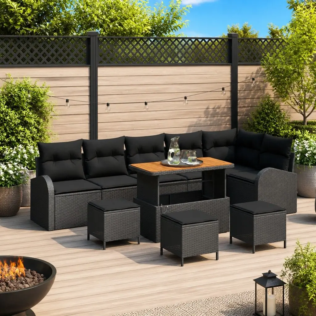 Garden Sofa Set 10 Piece Outdoor Furniture Black Poly Rattan Modular Patio