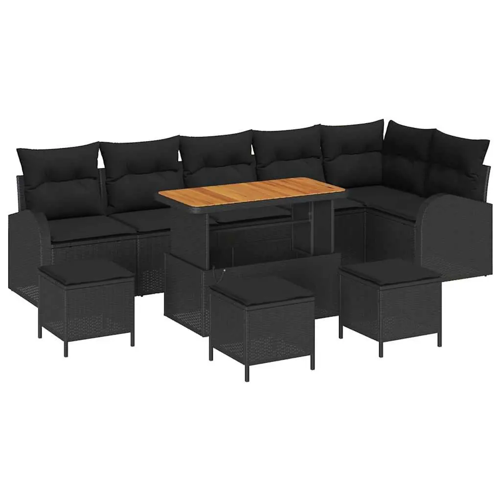 Garden Sofa Set 10 Piece Outdoor Furniture Black Poly Rattan Modular Patio