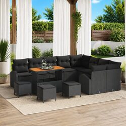 Garden Sofa Set 13 Pieces Black Poly Rattan Outdoor Furniture with Cushions