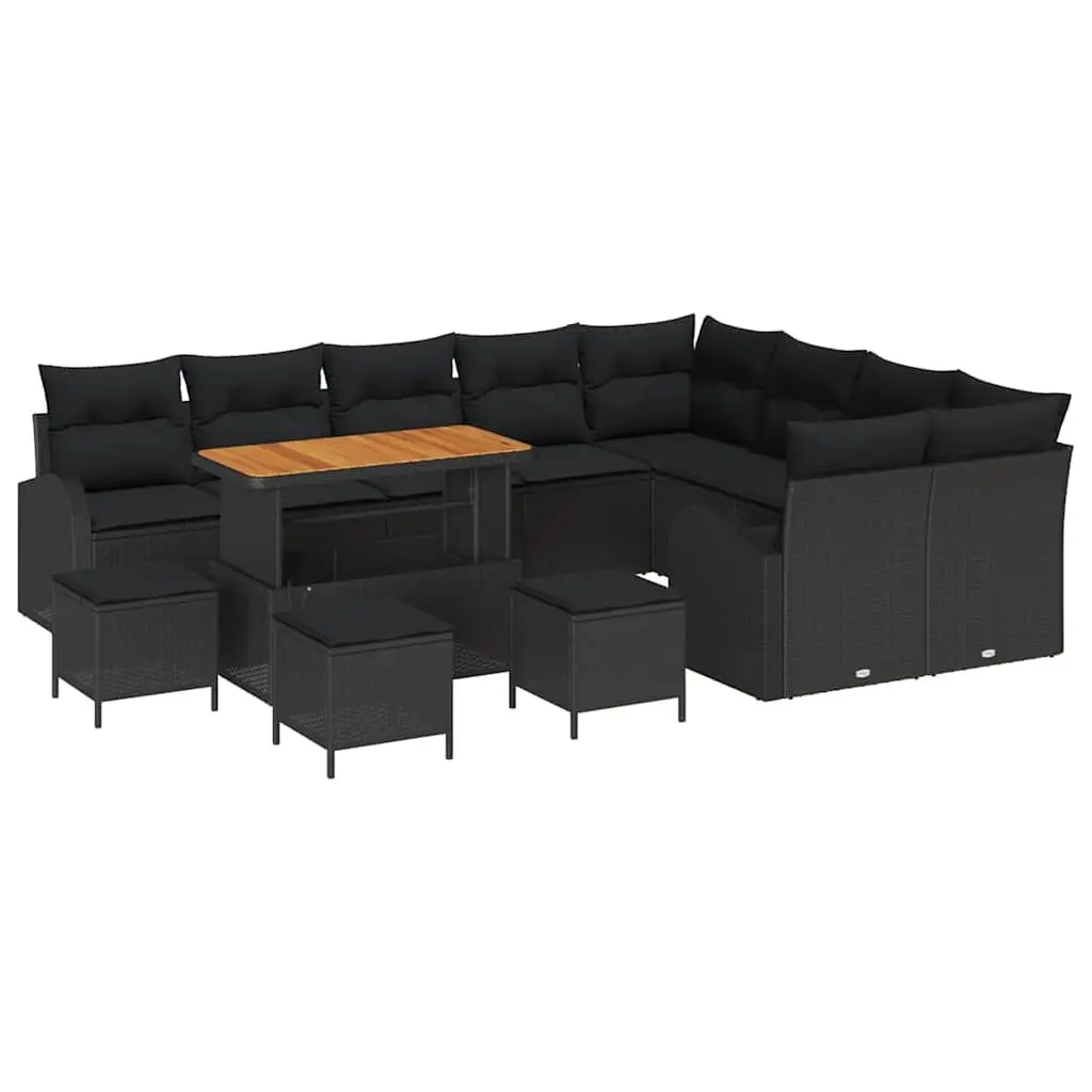 Garden Sofa Set Black 13 Piece Poly Rattan Outdoor Furniture with Cushions