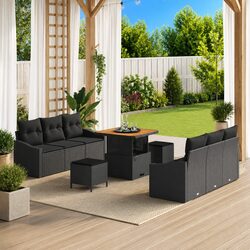 Garden Sofa Set 9 Pieces Outdoor Furniture Black Poly Rattan Modular Patio