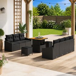 Outdoor Garden Sofa Set 10-Piece Modular Patio Furniture with Cushions Black