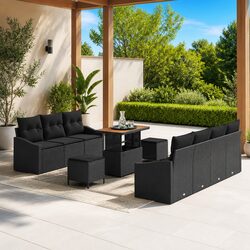 Garden Sofa Set 10 Pieces Outdoor Furniture Black Poly Rattan Modular Patio