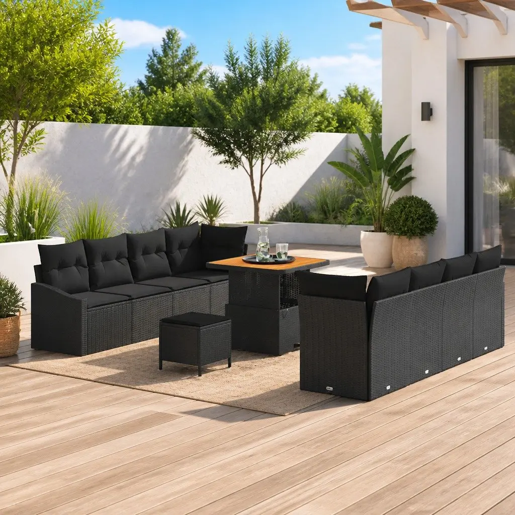 Garden Sofa Set 11 Pieces Black Poly Rattan Outdoor Furniture Patio Lounge
