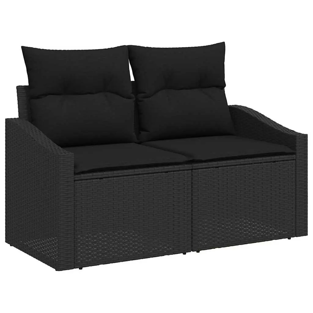 Modular Garden Sofa Set Black 10 Pieces Weather-Resistant Poly Rattan with Removable Cushions and Height-Adjustable Solid Acacia Wood Table