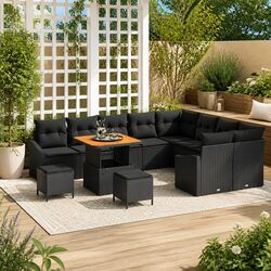 Garden Sofa Set Outdoor Furniture 12 Piece Black Poly Rattan Modular Patio