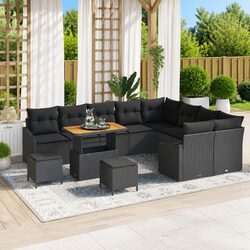 Garden Sofa Set 12 Pieces Outdoor Furniture Black Poly Rattan with Cushions