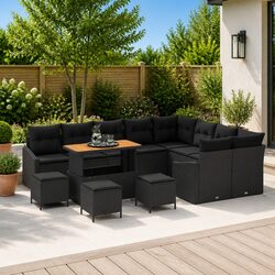 Garden Sofa Set 13 Pieces Black Outdoor Furniture Patio Rattan with Cushions