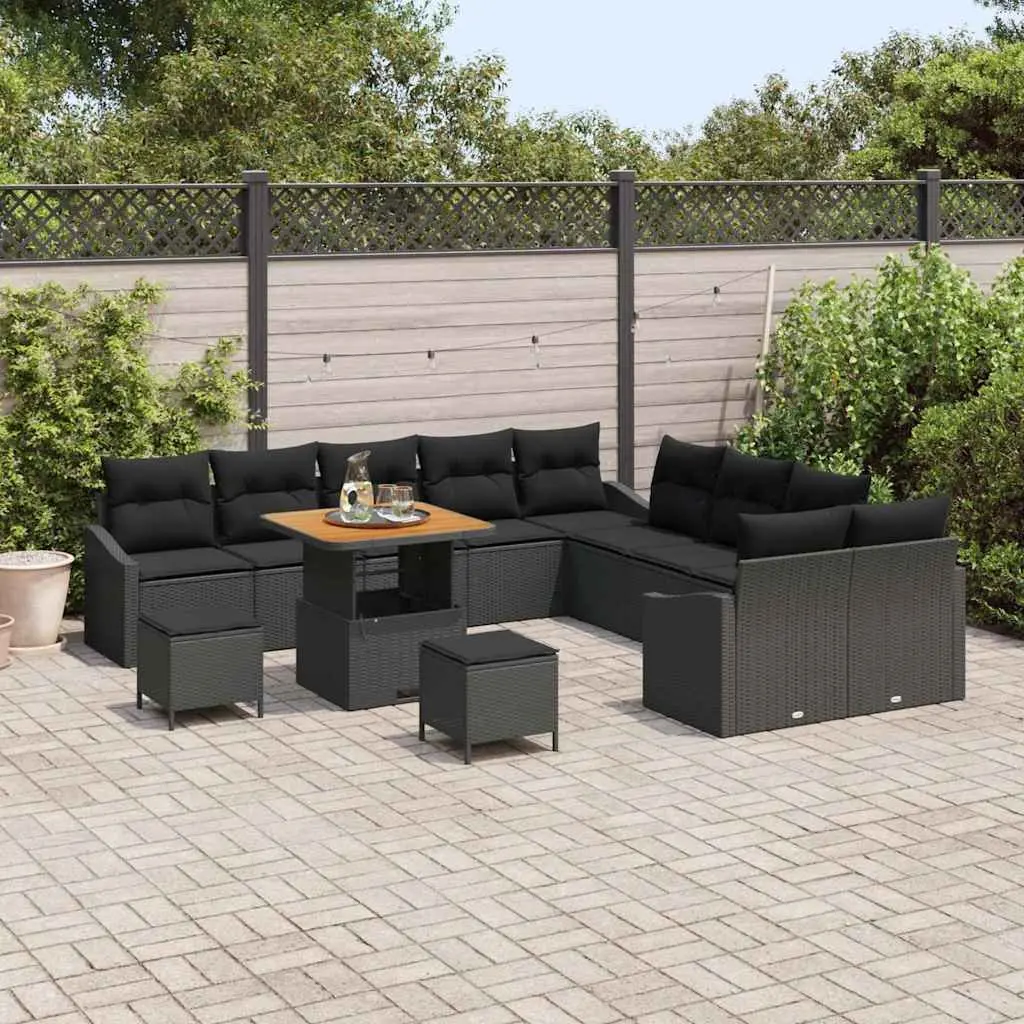 Garden Sofa Set Black 13 Piece Modular Outdoor Furniture Poly Rattan with Removable Cushions