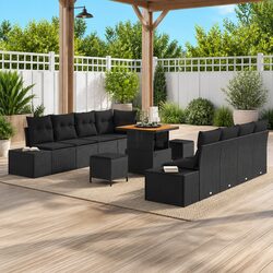 Garden Sofa Set 11 Pieces Outdoor Furniture Black Poly Rattan with Cushions