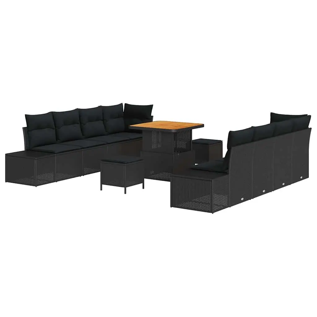 Garden Sofa Set Black 11 Pieces Outdoor Furniture Poly Rattan with Cushions