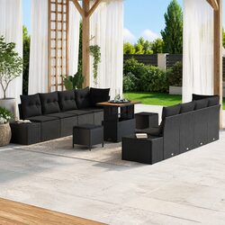 Concise 11 Piece Black Rattan Sofa Set for Outdoors