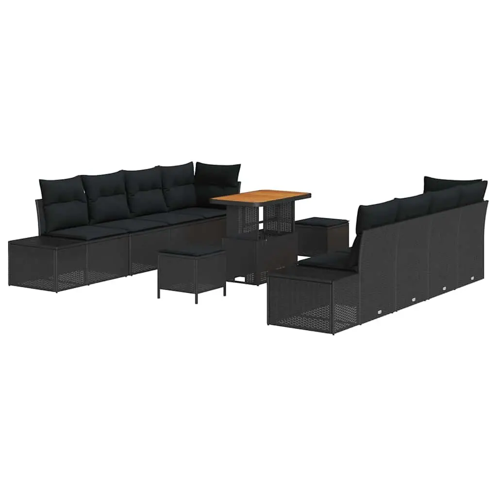 Garden Sofa Set 11 Piece Outdoor Furniture Black Poly Rattan Cushions Patio