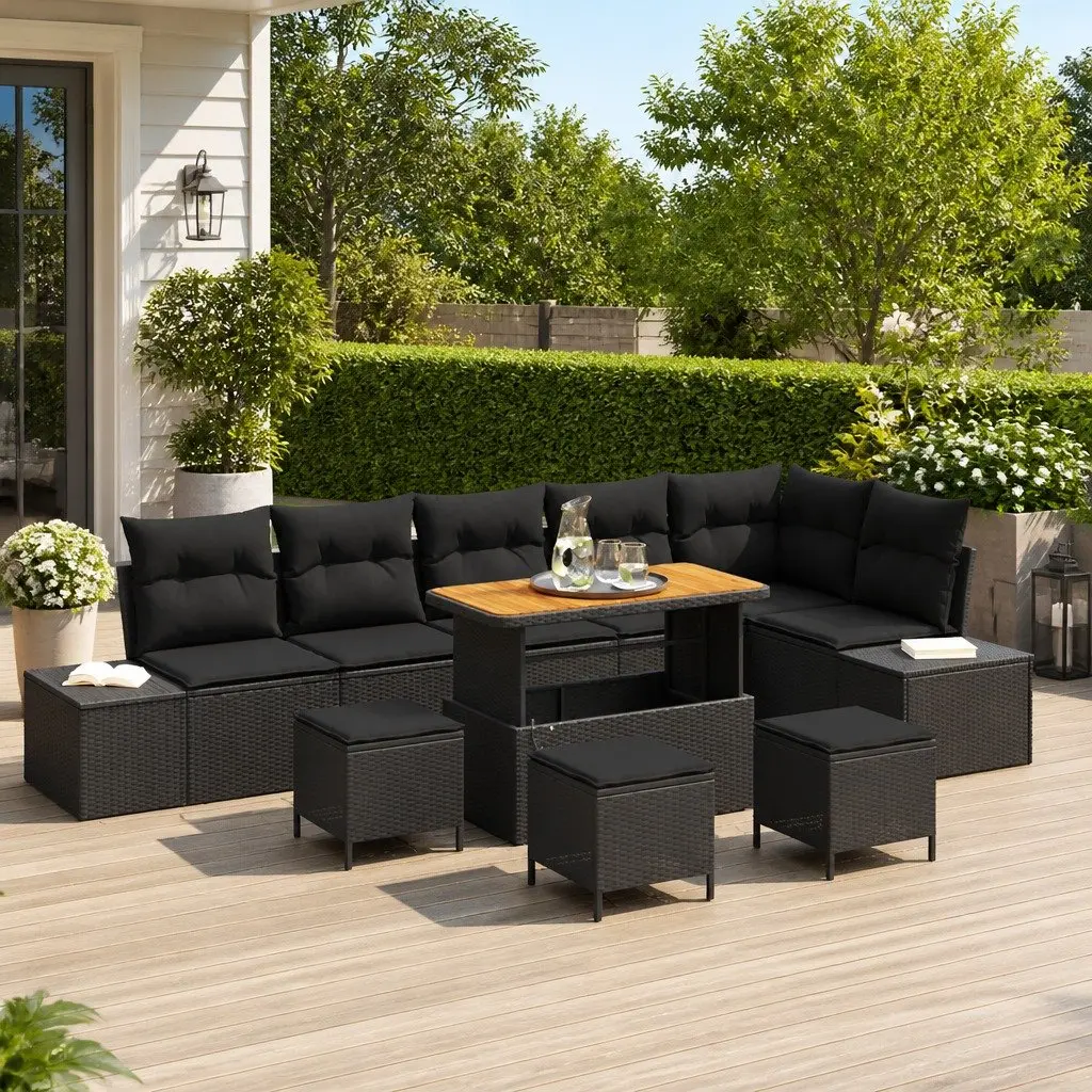 Garden Sofa Set 10 Pieces Black Poly Rattan Outdoor Furniture Lounge Seating