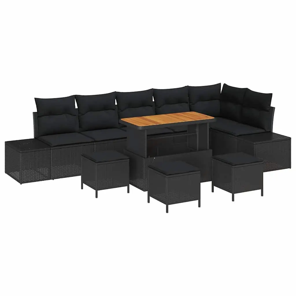 Garden Sofa Set 10 Pieces Black Poly Rattan Outdoor Furniture Lounge Seating