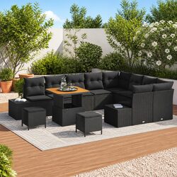 12-Piece Black Rattan Sofa Set for Outdoor Relaxation