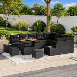 Concise 12-Pc Black Rattan Garden Sofa Set