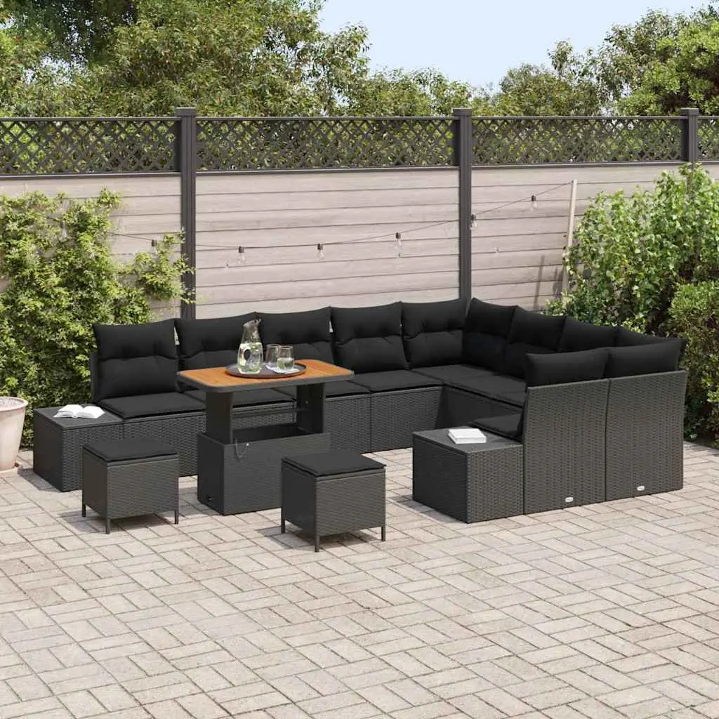Garden Sofa Set Black 12 Piece Poly Rattan Outdoor Furniture with Coffee Table