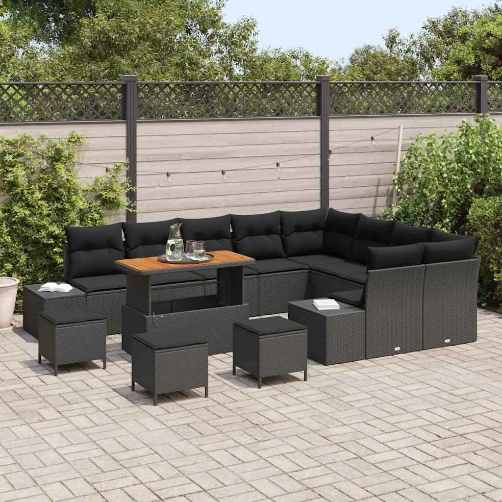 Garden Sofa Set Black 13 Piece Outdoor Furniture Poly Rattan with Cushions Steel Frame