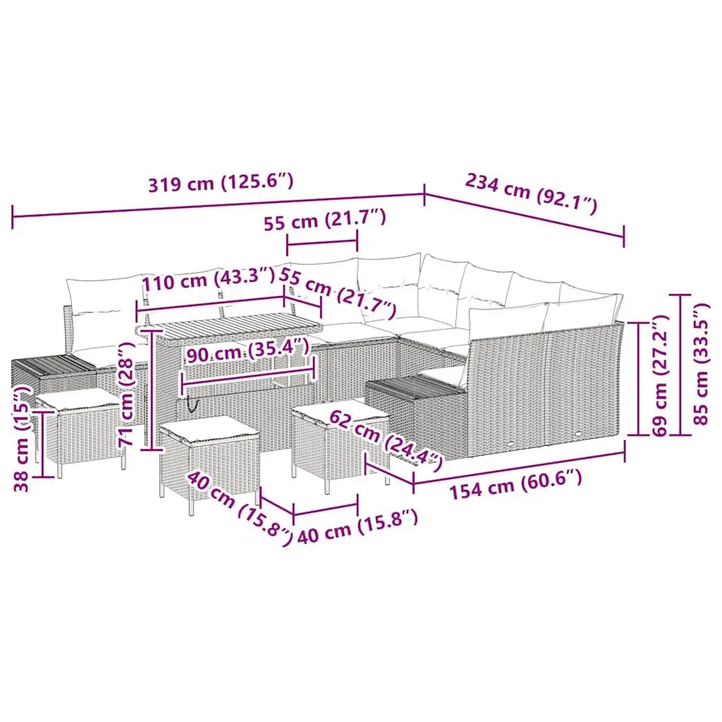 Garden Sofa Set Black 13 Piece Outdoor Furniture Poly Rattan with Cushions Steel Frame