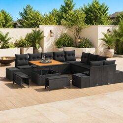 Garden Sofa Set 13 Piece Outdoor Furniture Black Poly Rattan Patio Sectional