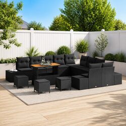 Compact 14-Piece Black Garden Sofa Set for Outdoor Fun