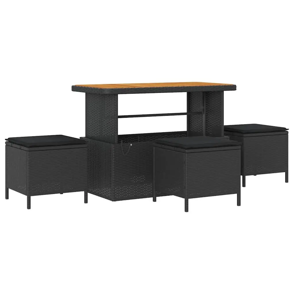 Garden Sofa Set Black 14 Piece Poly Rattan Outdoor Seating with Cushions and Steel Legs