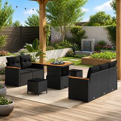 Garden Sofa Set 8 Piece Outdoor Patio Furniture Modular Black Rattan Seating