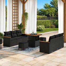 Concise 9-Piece Outdoor Sofa Set with Plush Cushions