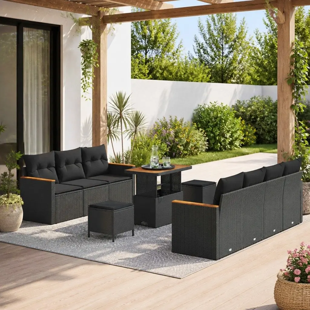 Garden Sofa Set 10 Piece Outdoor Patio Furniture Black Rattan Modular Lounge